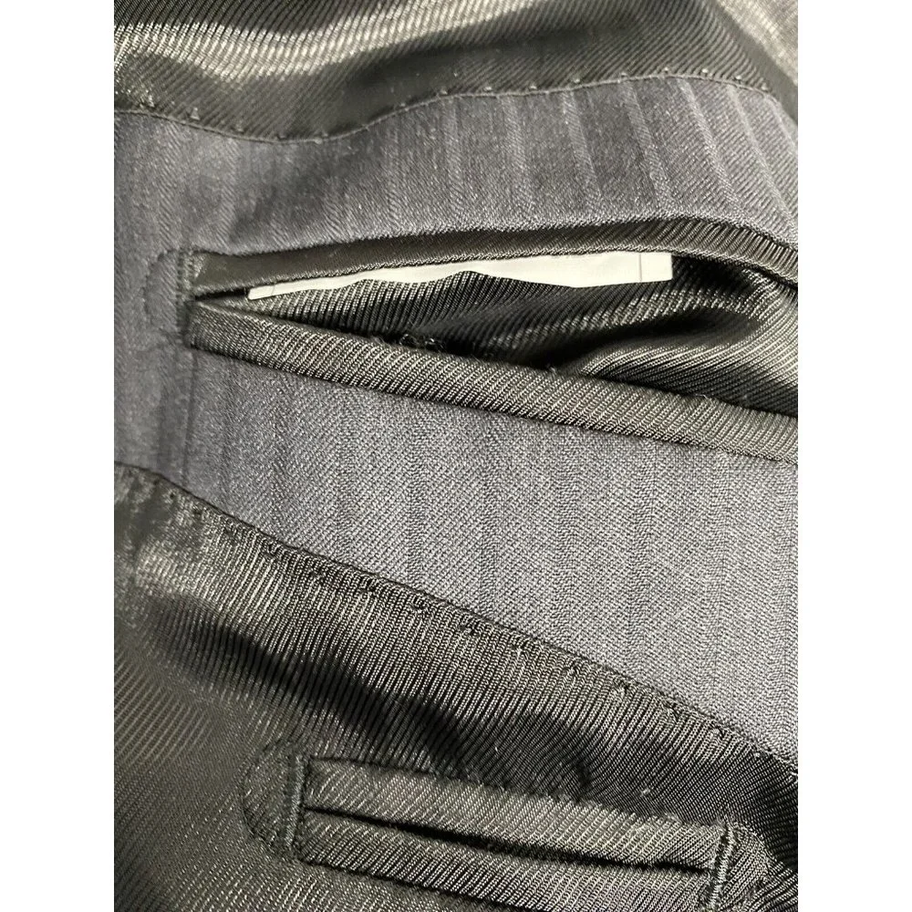 Baroni Couture Wool Super 100’s Black Stripe 2 Button Coat Blazer Jacket 48L